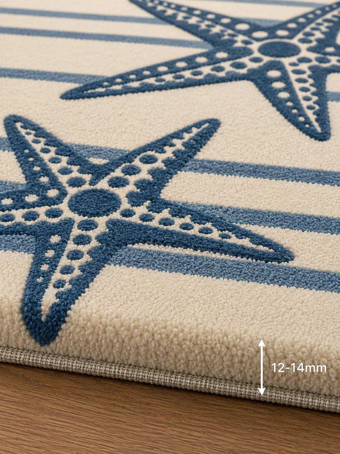 Cream navy blue starfish wool rug