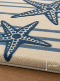 Cream navy blue starfish wool rug