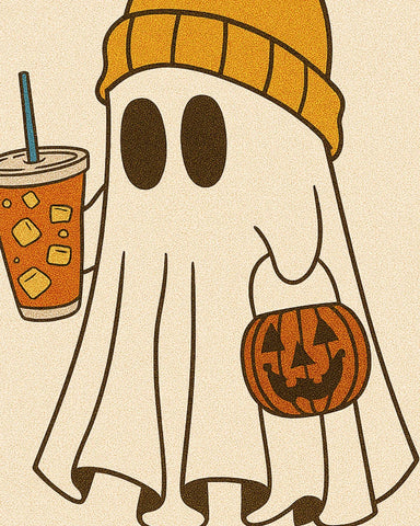 Playful Halloween decor rug with ghost and pumpkin design.
