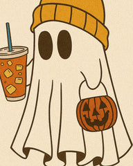 Playful Halloween decor rug with ghost and pumpkin design.