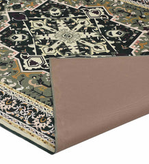 Machine washable rug with Heriz medallion design.