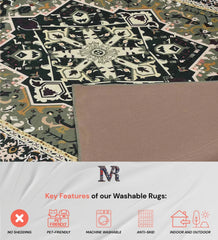 Dark green traditional Persian style area rug.