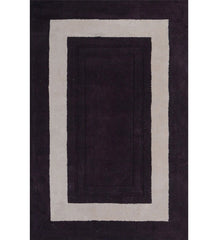 Plum and ivory hand-tufted wool rug with geometric border design