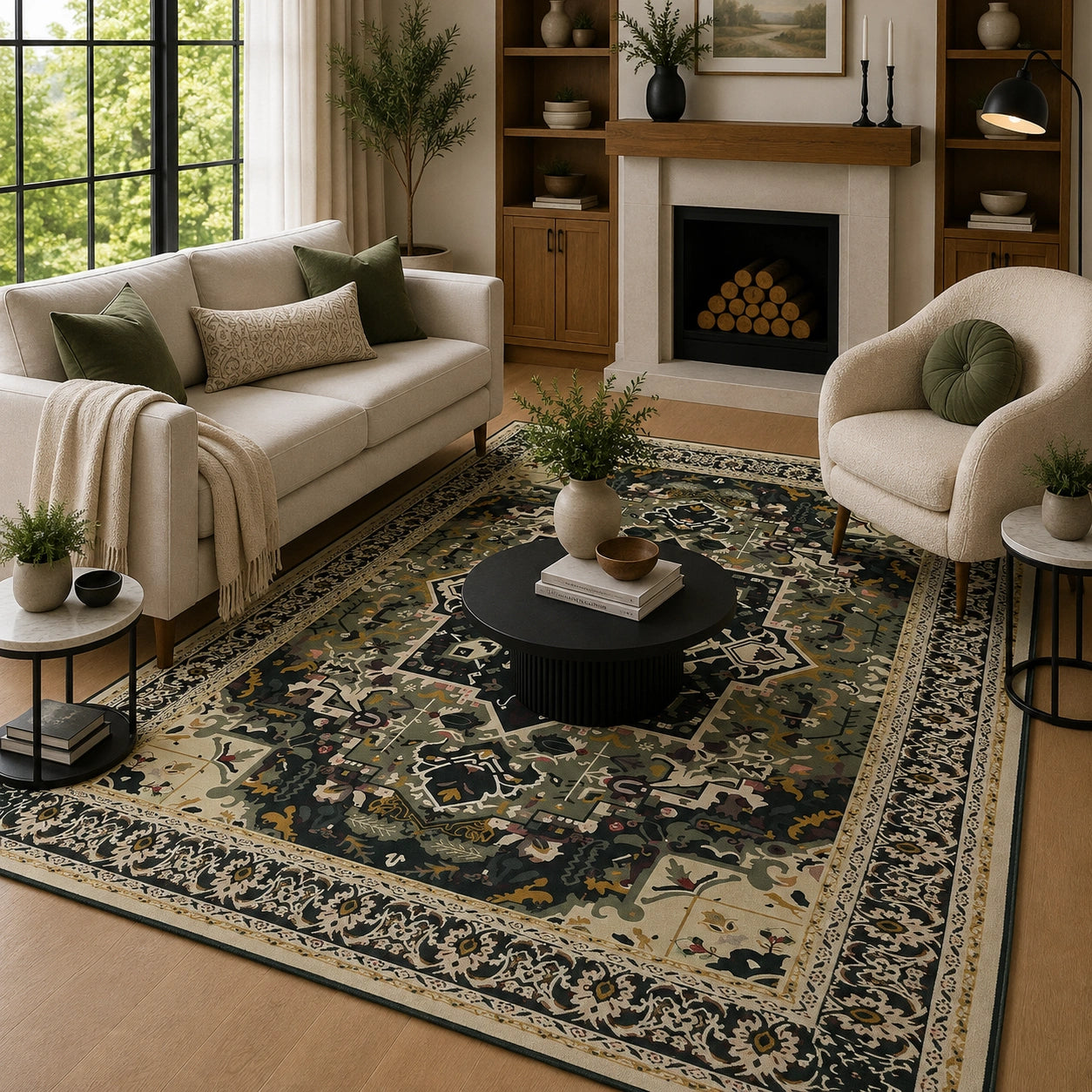 Dark green heriz rug
