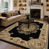 Decorative rug with floral patterns on a black background

