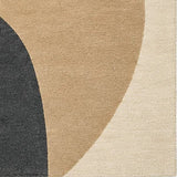 Neutral 10x14 rectangular abstract wool area rug for dining room with earthy geometric design