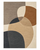 Beige and brown 9x12 rectangular abstract wool rug for living room with overlapping geometric shapes