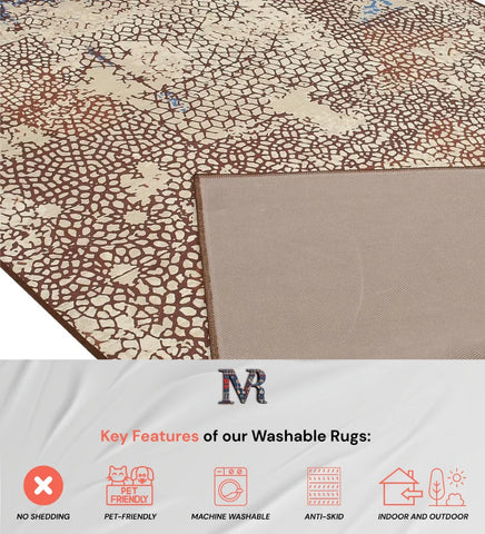 Soft distressed mosaic rug perfect for modern-vintage decor.
