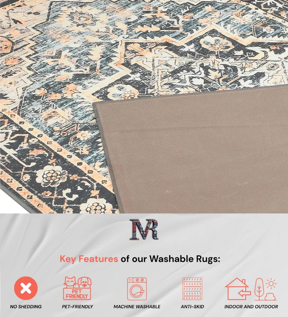 Stylish distressed rug perfect for high-traffic living areas.