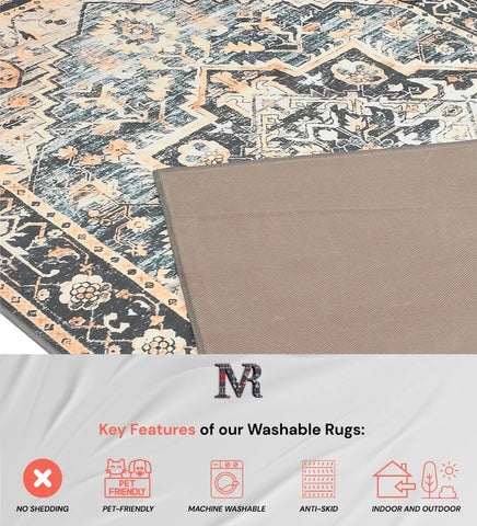 Stylish distressed rug perfect for high-traffic living areas.