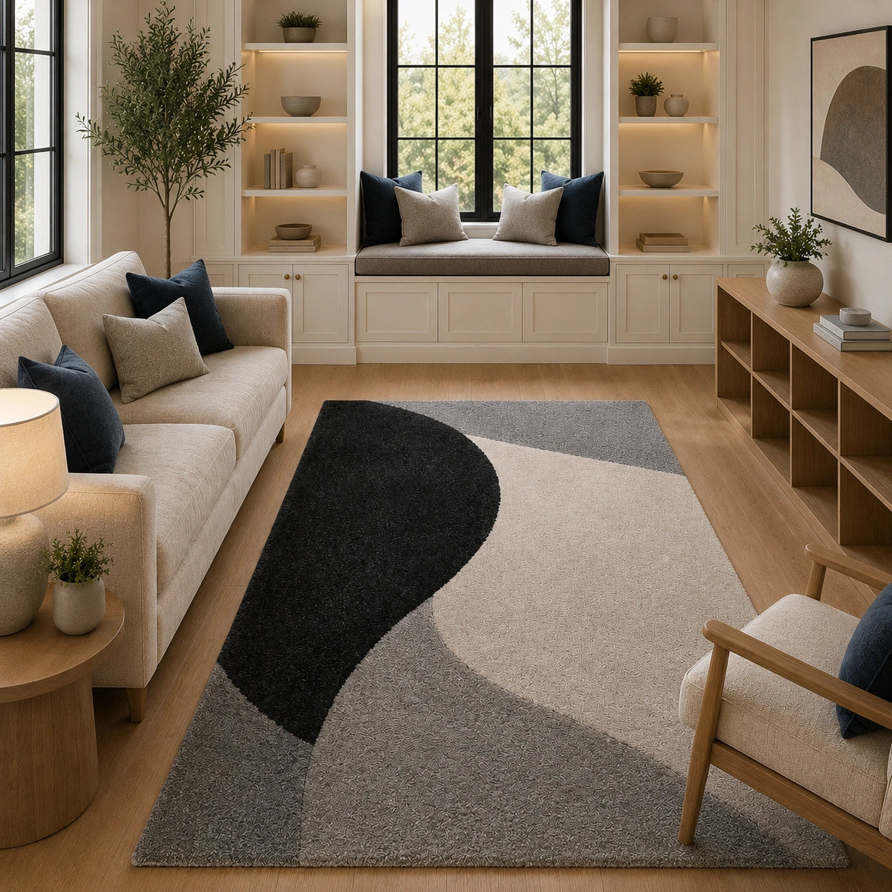 Eclipse curve wool runner rug