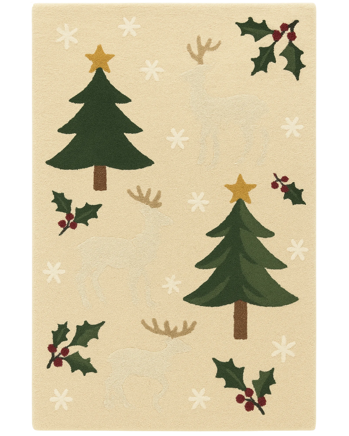 Festive Trees & Reindeer Hand-Tufted Wool Christmas Rug – Holiday Rug Décor.