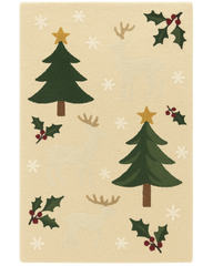 Festive Trees & Reindeer Hand-Tufted Wool Christmas Rug – Holiday Rug Décor.