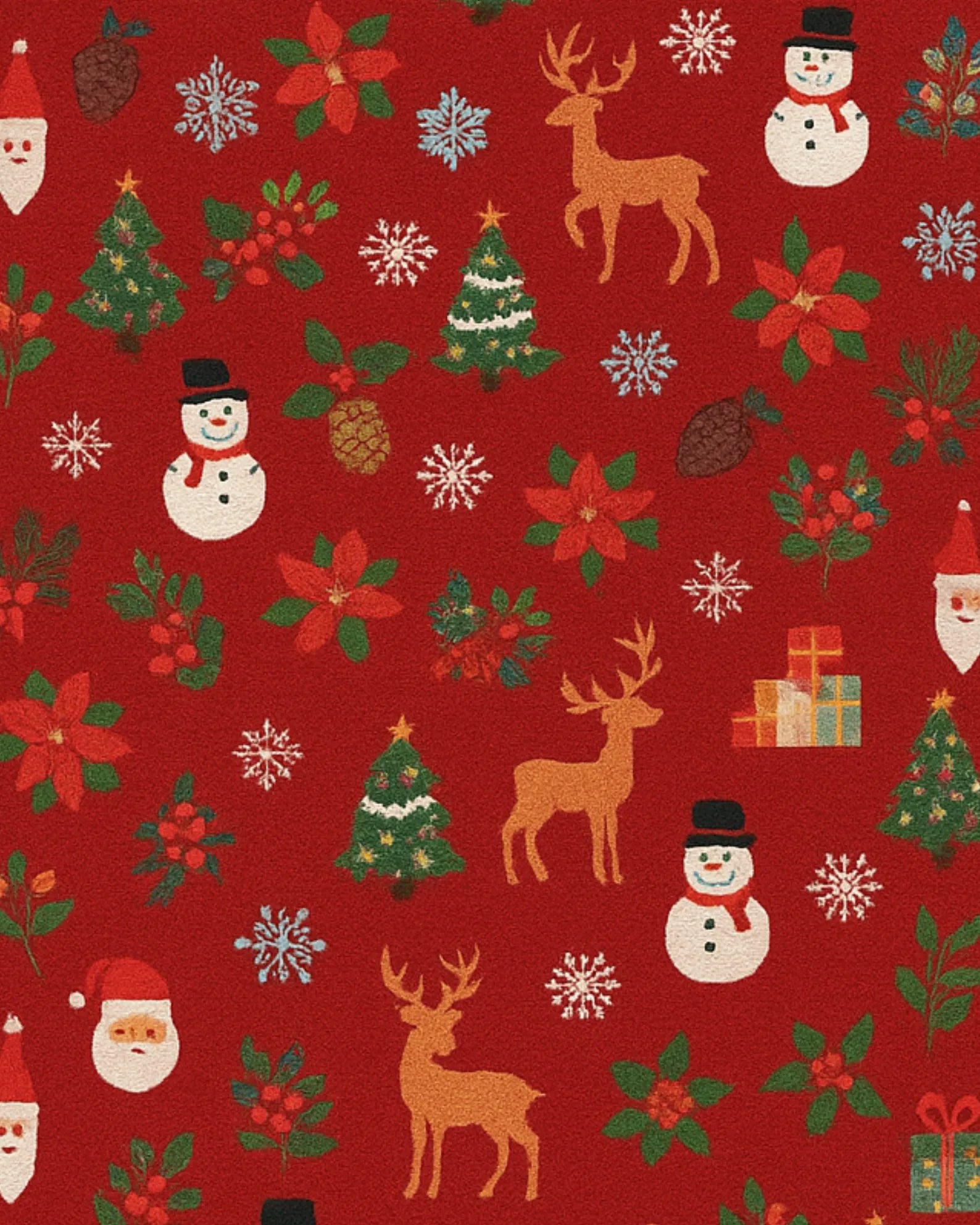 Christmas Reindeer and Snowman Rug - festive hand-tufted wool design.