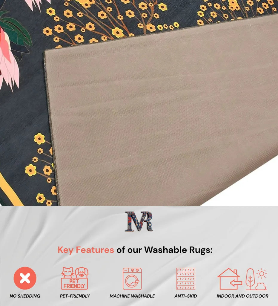 Durable floral patterned rug for living rooms and bedrooms.