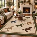 Galloping horse hand-tufted wool area rug for a living room, 8x10 size