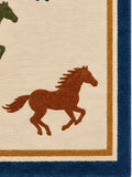 Ivory and navy blue horse motif hand tufted wool area rug for dining room, 9x12