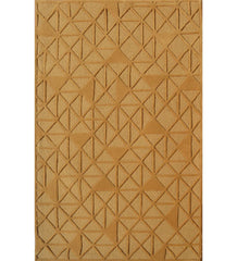 Gold hand-tufted wool rug with embossed geometric triangle pattern