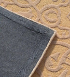 Handcrafted wool rug with elegant gold damask-inspired motif