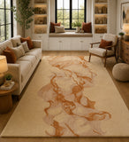 Gold beige abstract wool rug