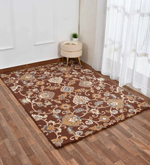 Luxury vintage floral medallion rug in brown and beige tones