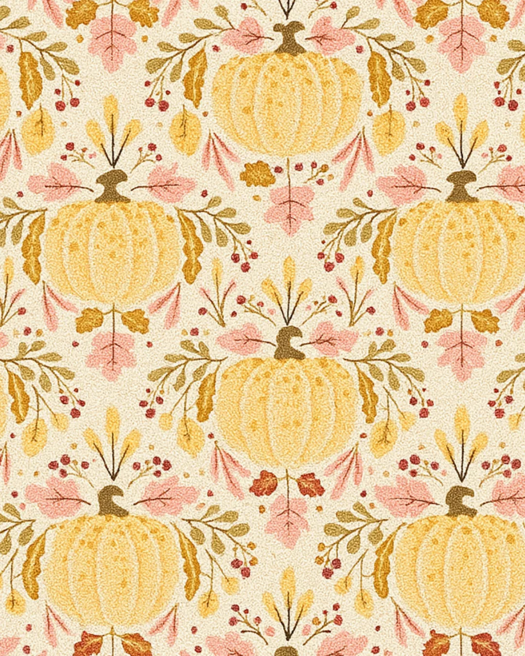 Thanksgiving decorative rug featuring pumpkins and autumn leaves.