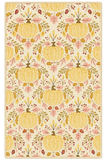 Fall rug with golden yellow pumpkins, pink and gold leaves, and red berries pattern on cream background