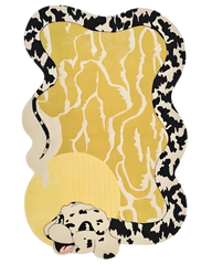 Hand-tufted yellow wool rug with black and ivory snake design and abstract shape