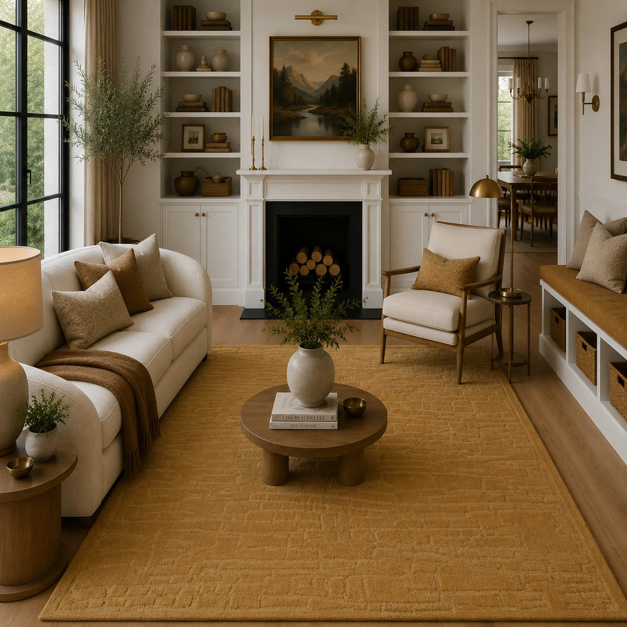 golden mustard wool rug