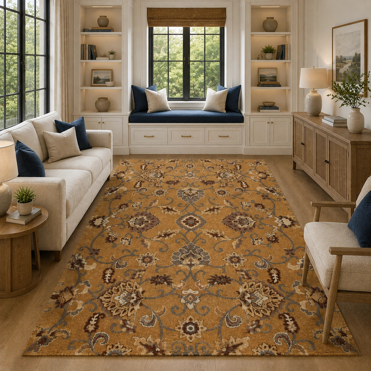 Golden ochre wool rug