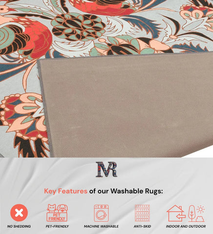 Elegant gray bird floral rug perfect for living rooms and bedrooms.