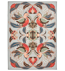 Gray Bird Floral Rug with elegant bird and flower patterns.