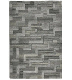 Gray geometric block hand-tufted wool rug with modern textured design