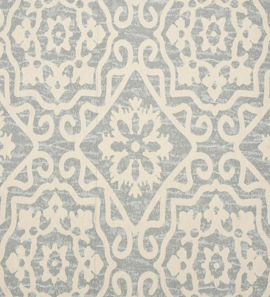 Elegant gray and cream patterned rug for living room decor.
