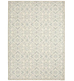 Gray and cream geometric floral patterned luxury rug with intricate handwoven design