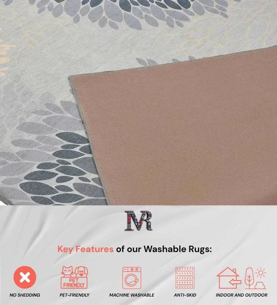 Elegant gray floral rug for modern interiors.