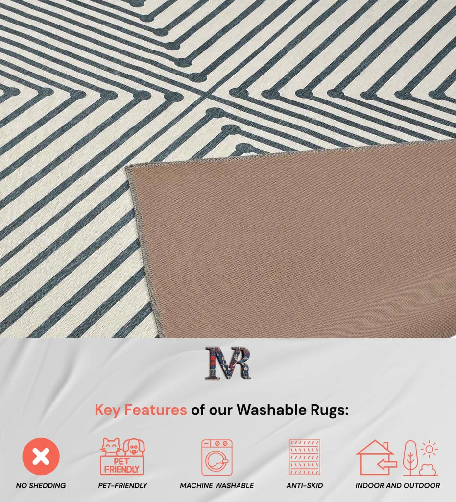 Stylish gray rug with modern geometric shapes.