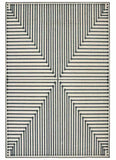 Gray and black modern geometric rug with linear patterns and dot accents from Mannat Rugs