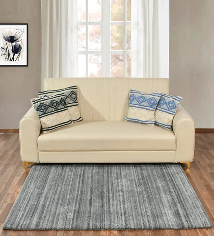 Modern grey rug featuring subtle horizontal stripe texture