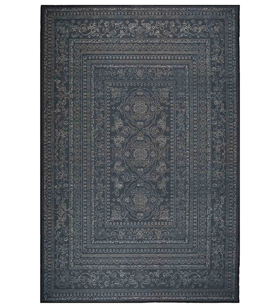Gray ornate border design rug for classic living rooms.