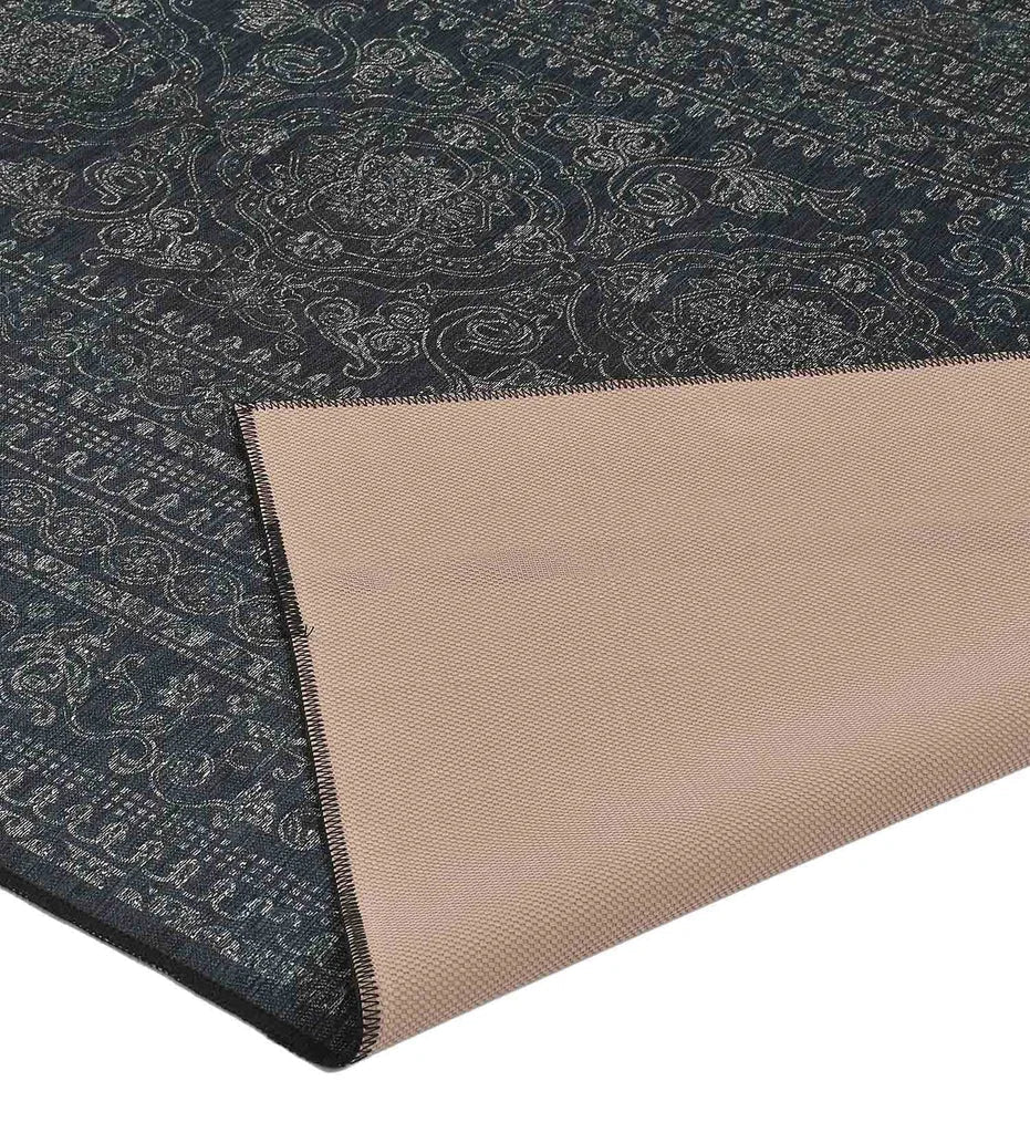 Durable gray ornate border rug for high-traffic spaces.