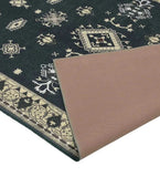 Gray tribal medallion border rug with geometric patterns and beige non-slip backing from Mannat Rugs