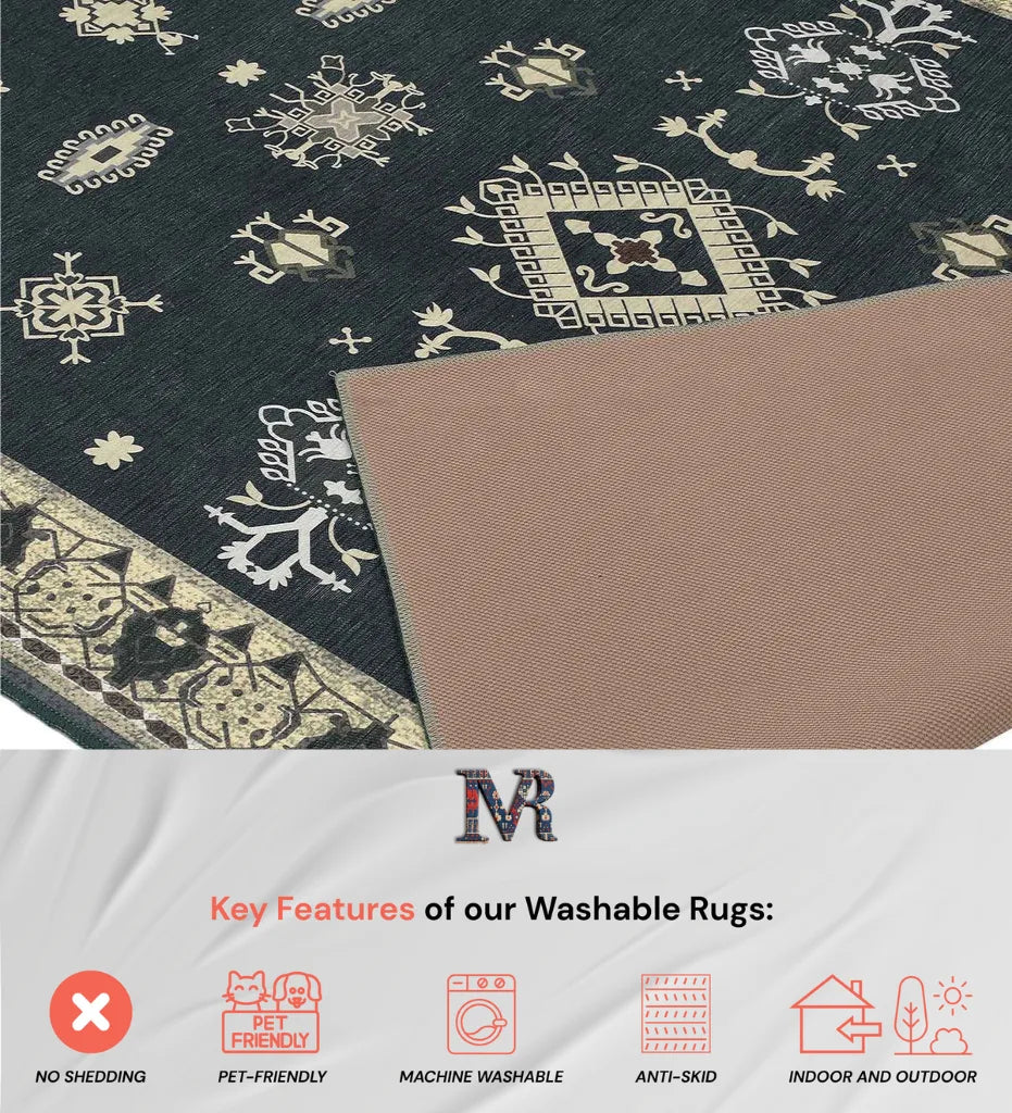Neutral tribal medallion rug for boho-inspired decor.