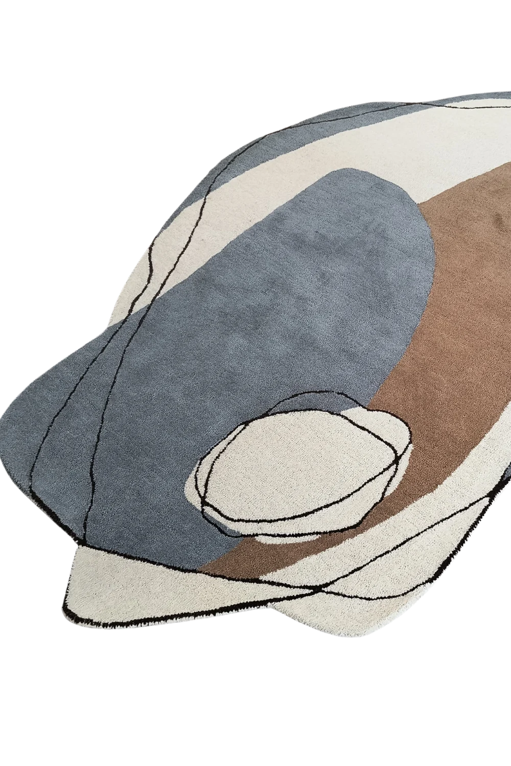 Luxury artisan wool rug with beige, ivory, and charcoal abstract design.