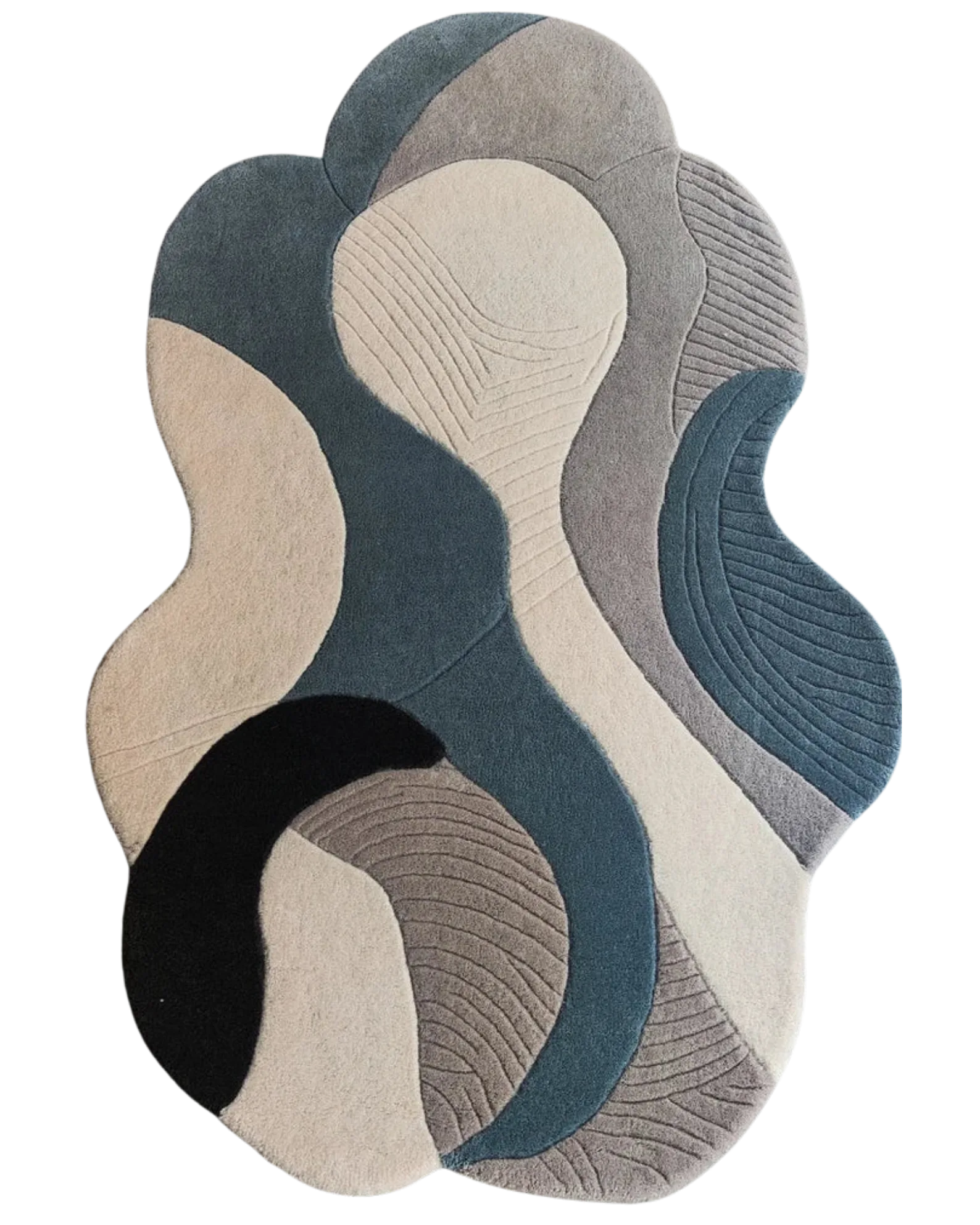 Gray and beige abstract hand-tufted wool area rug.
