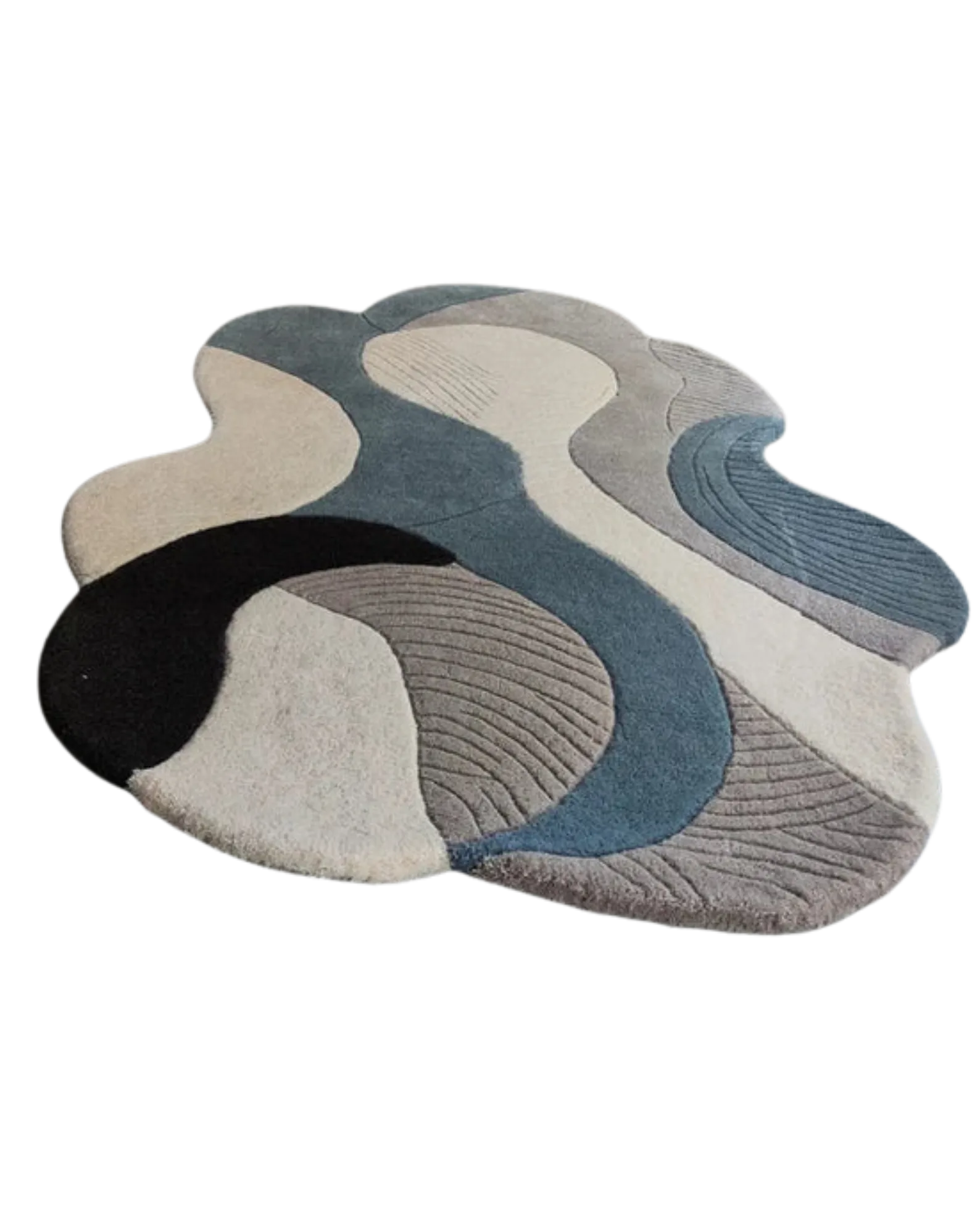 Modern neutral rug with layered pattern in beige and charcoal.