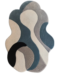 Gray and beige abstract hand-tufted wool area rug.