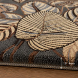 Gray beige floral leaves wool rug
