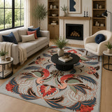 Gray bird floral rug