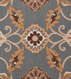 Luxury wool rug with gray background and golden floral motifs